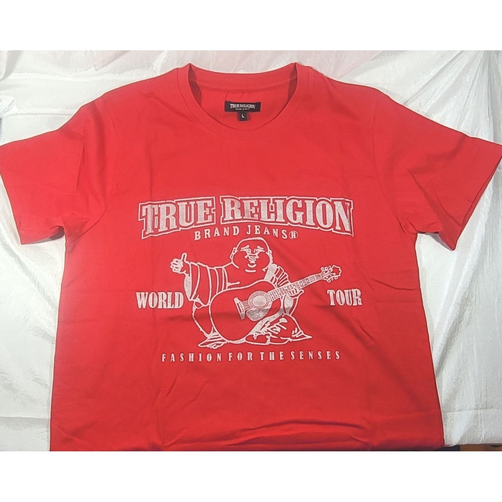 True Religion Brand Jeans World Tour Buddha Short Sleeve T-Shirt - Red - Large